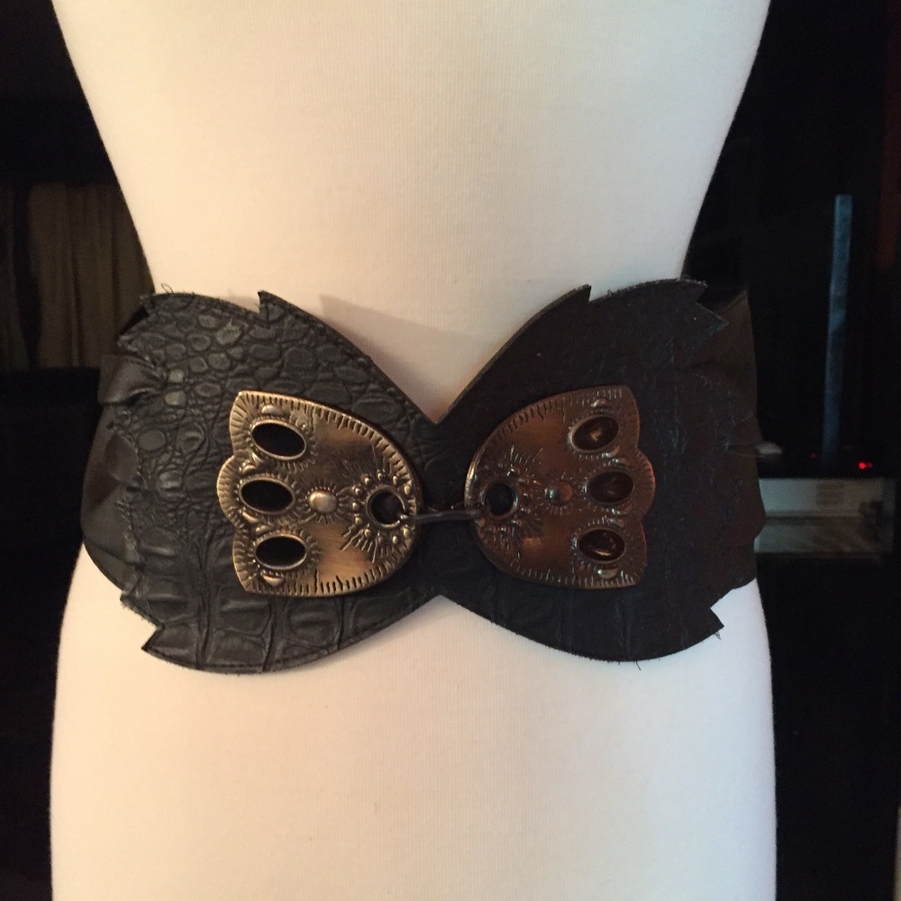 Very Wide Pleather and Metal Belt
